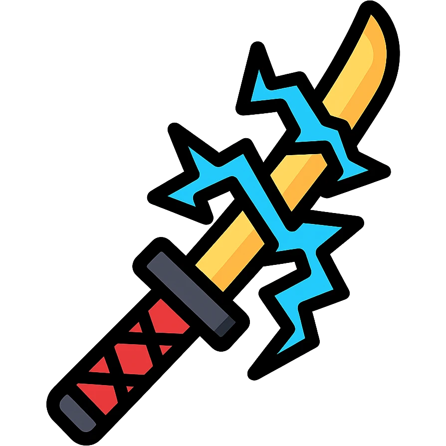 katana with blue lightning, dynamic energy, glowing blade, dramatic lighting, icon style emoji