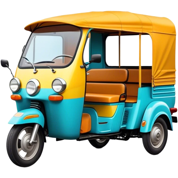 Cinematic Realistic Tuk Tuk Emoji, depicted as a vibrant iconic three-wheeled vehicle with bold colors and a compact design, rendered with crisp textures and dynamic urban lighting that captures its quintessential Thai charm. emoji