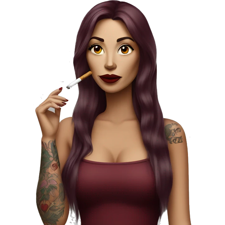 Beautiful tattooed burgundy long haired woman smoking a cigarette emoji