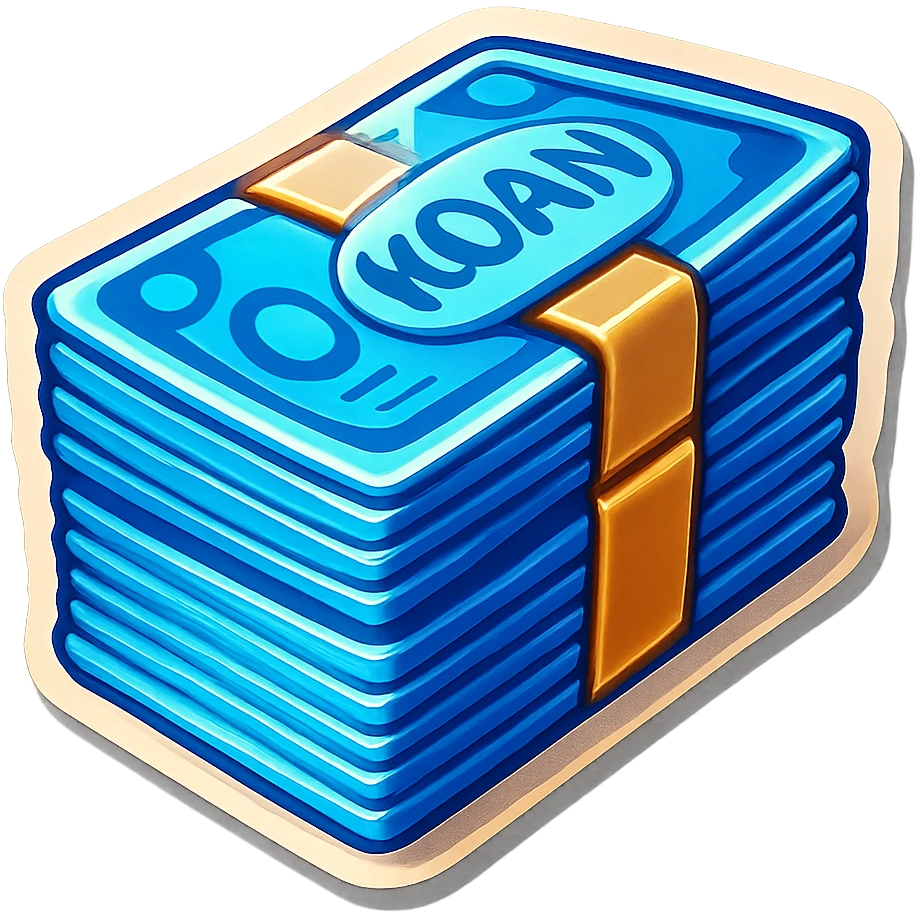 a massive bound stack of blue-and-white banknotes, koan bills , 90s futuristic emoji