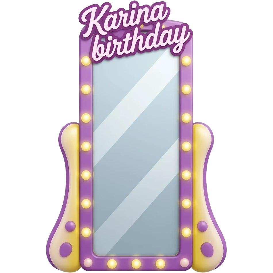 yellow purple standing Mirror with text on top karina birthday , transparent background inspired by barbie colour pallete emoji
