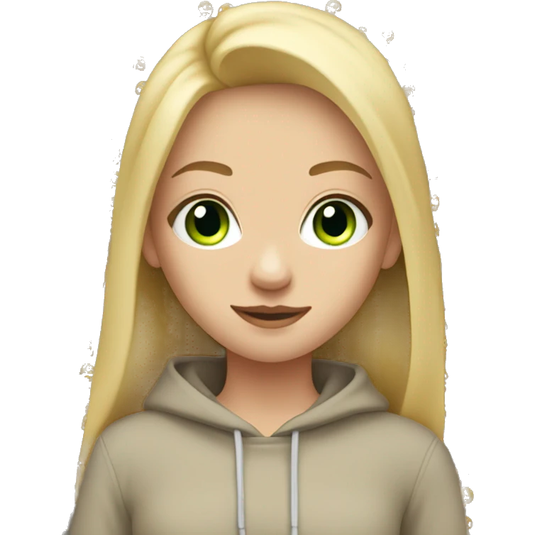 teen girl with green eyes and long blonde hair wearing a beige sweatshirt and black leggings full body emoji