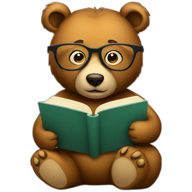 Bear with glasses reading a book emoji