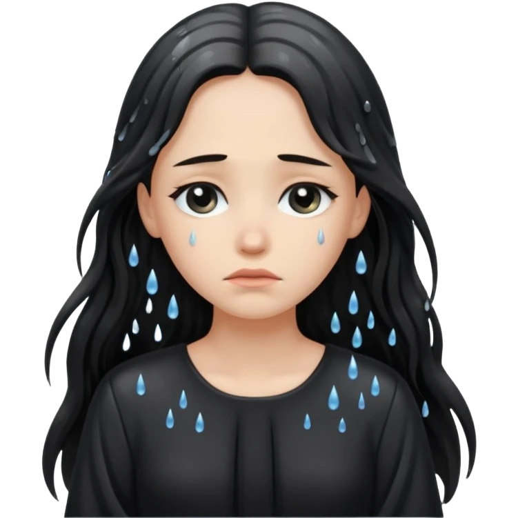 غمگین🧍‍♀️🌧موهای بلندلباس مشکی emoji