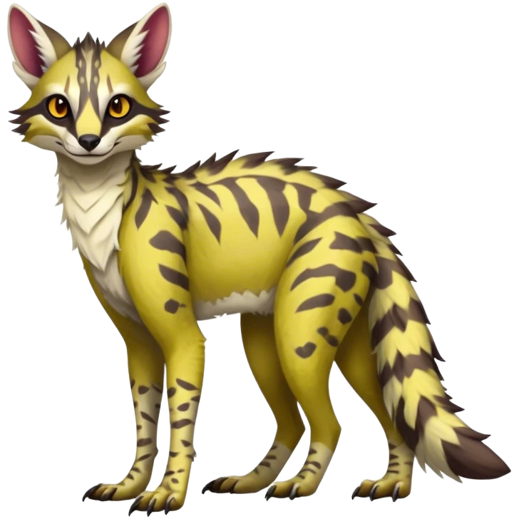 Feral Rare Fantasy vibrant warm-colored Vernid-Sergal-Genet-species by LiLaiRa, random markings, tufted ears, full body, 4 legs emoji
