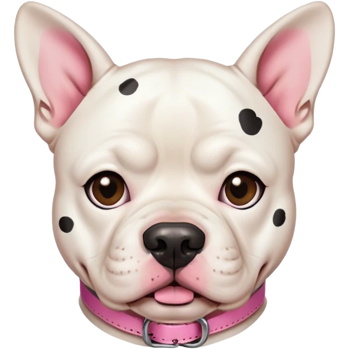 White american bull dog with big black spots on eyes pink collar emoji