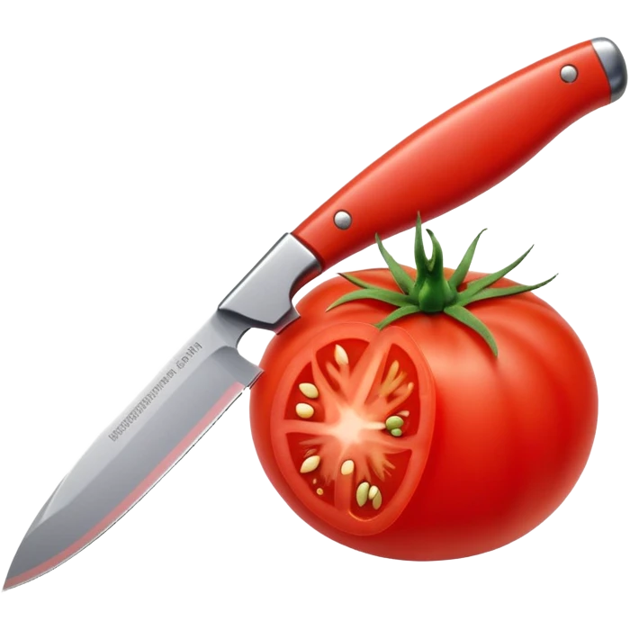 knife cutting a ripe red tomato emoji