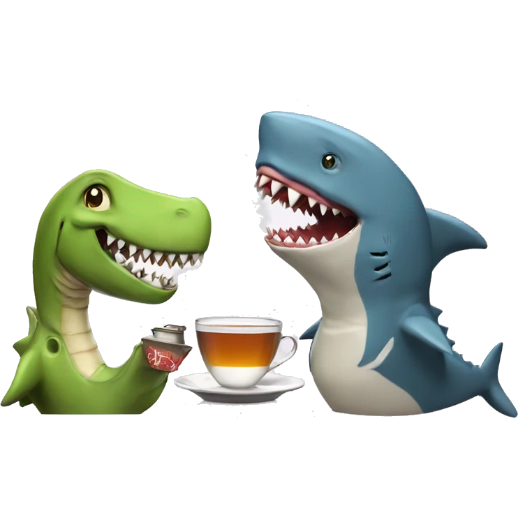 Shark and dinosaur having tea emoji