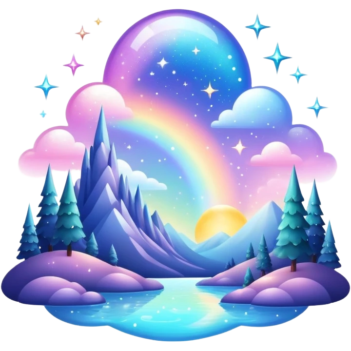 Iridescent divine celestial glistening glossy sparkly shiny glittery scenery  emoji