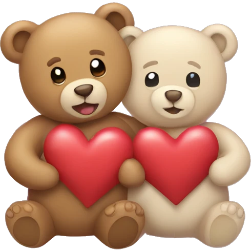Two teddy bears, one male and one female, holding hearts in their hands emoji