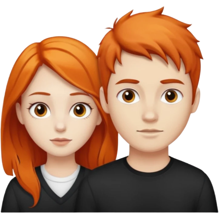 chica morena clara de pelo naranja y chicho blanco de pelo negro y grandes cejas emoji