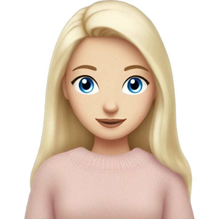 Pretty blue eyed white girl with light pink sweater reading cozy emoji