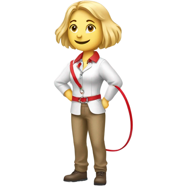 Put a Red dog collar on a blond white human female and add a red leash connected to the collar emoji