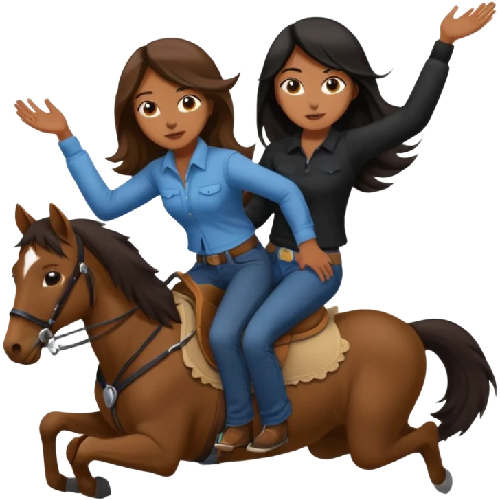 A tan girl with long brown hair riding a brown skinned boy with black hair in reverse cowgirl emoji