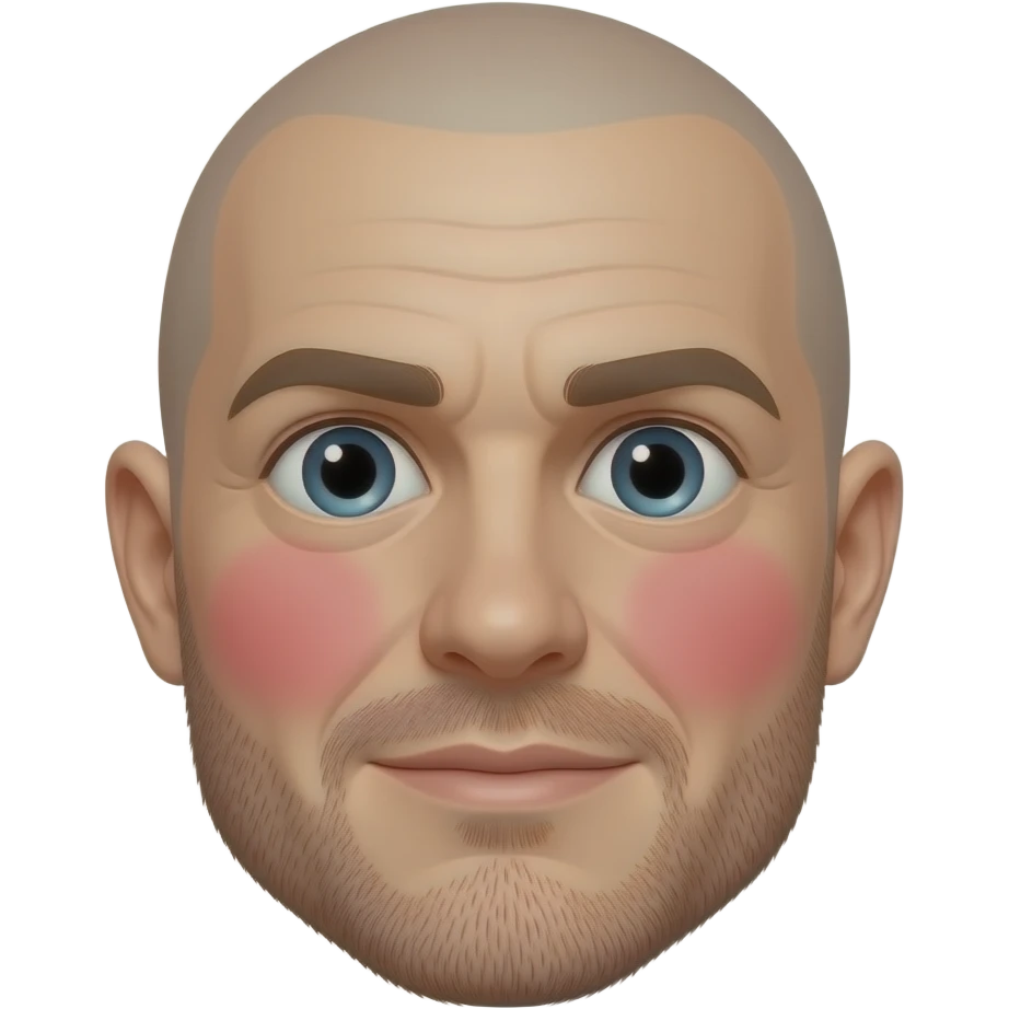 man's face with bald head with big red blushing cheeks, no beard, eyes open very wide, cheeks obviously red emoji