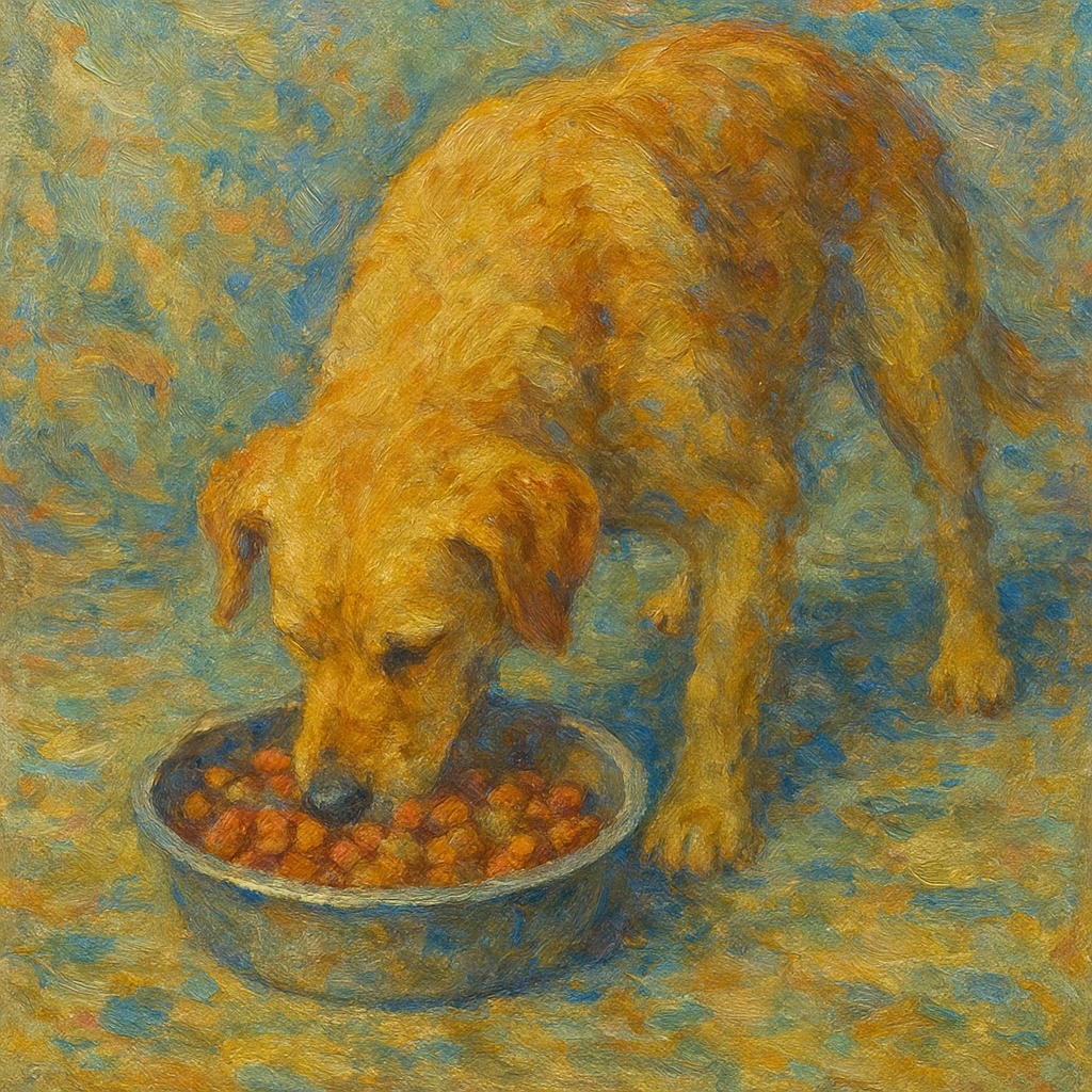 a dog eating dog food, style 3 emoji