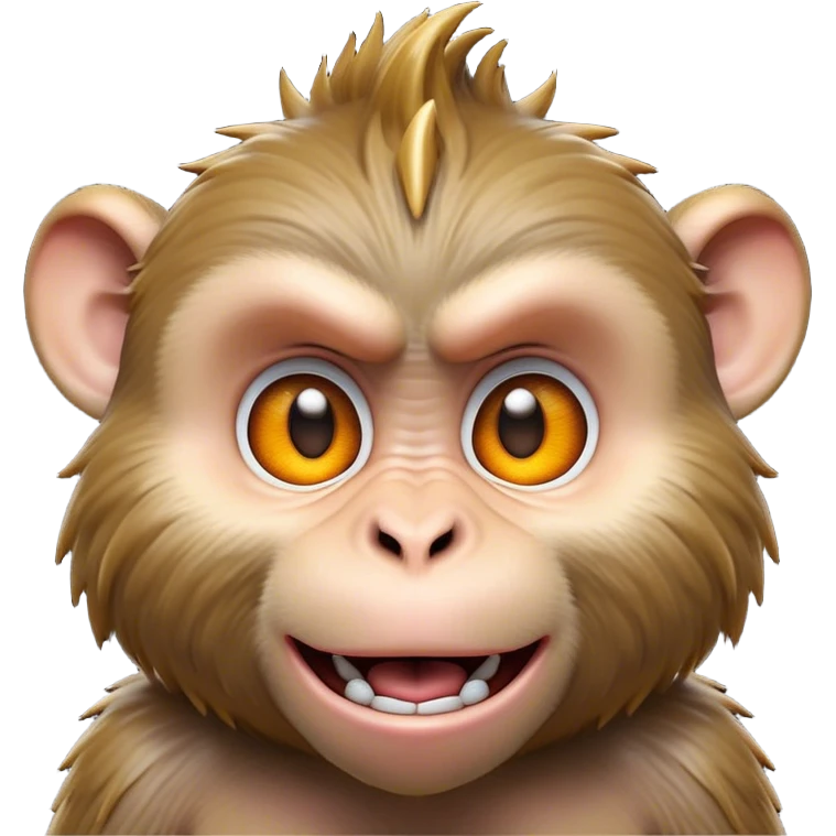 Cinematic Comical Macaque Portrait Emoji, Head tilted dramatically with an exaggerated, shocked expression and a raised eyebrow, featuring a lively, nimble build with spiky fur and wide, comically expressive eyes, Simplified yet hilariously animated features, highly detailed, glowing with a slightly sassy, vibrant glow, high shine, dramatic yet playful, stylized with an air of cheeky primate attitude, soft glowing outline, capturing the essence of a meme-worthy macaque that looks ready to deliver a playful side-eye into viral fame! emoji