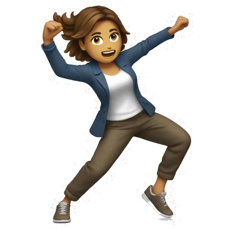 brown haired woman standing and hitting the dab with 100% energy emoji