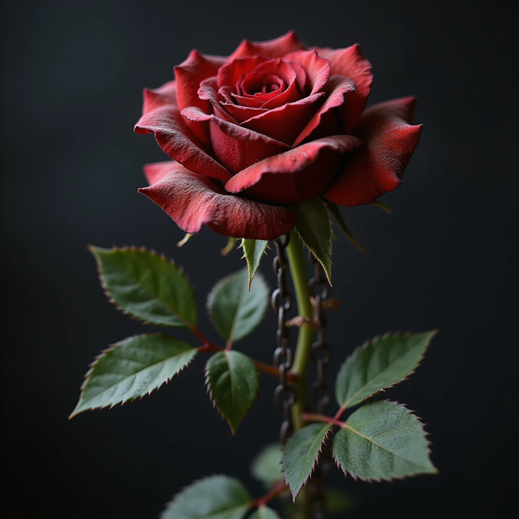 realistic gothic rose, with thorns and chains, photorealistic style, no background emoji