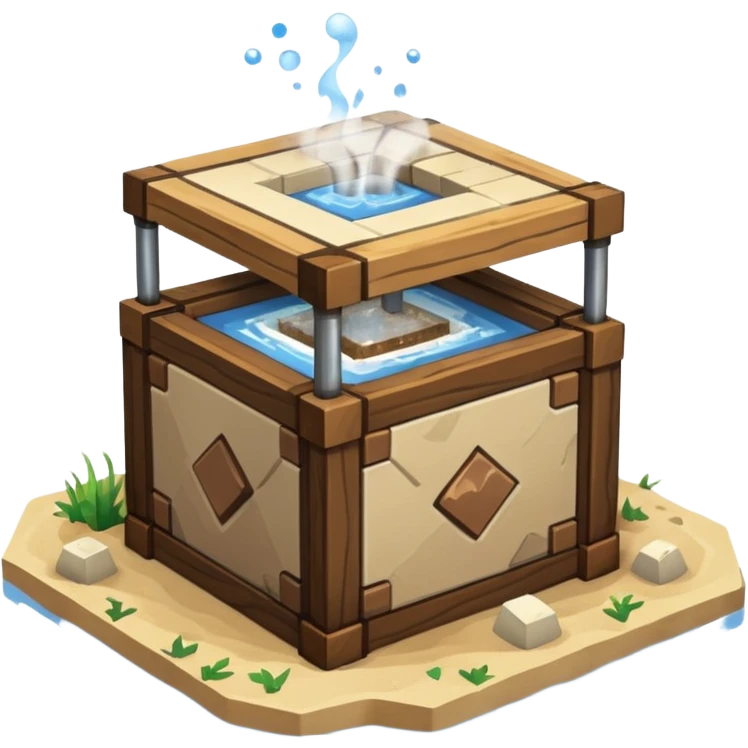 crafting table with tools, stone, wood, glass, sand, steam, water... like a minecraft style cube crafting table 100ù like a minecraft cube emoji