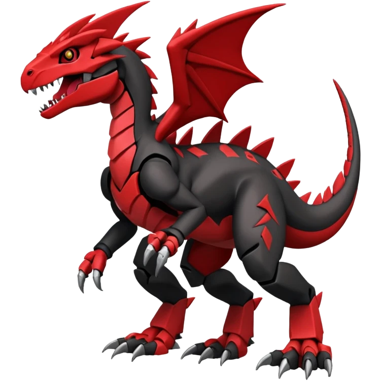 Cool Edgy Black Red Digimon-Fakemon-Guilmon-Velociraptor-Dragon-Mecha full body emoji