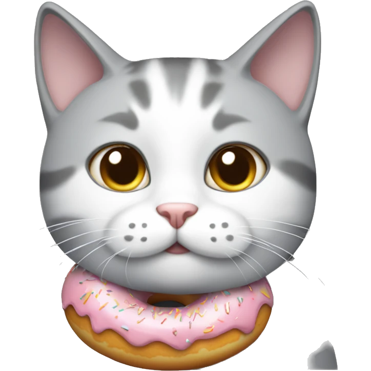grey-white cat with donut emoji