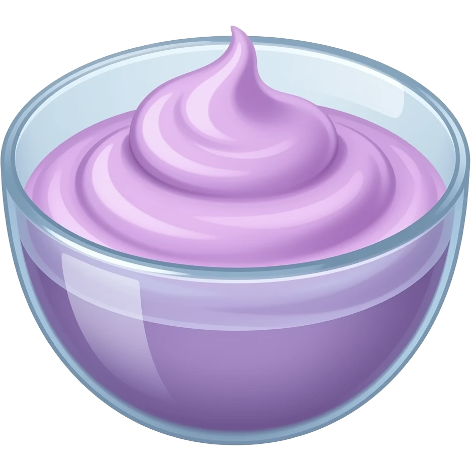 natueal yogurt in a transparent bowl, with color purple emoji