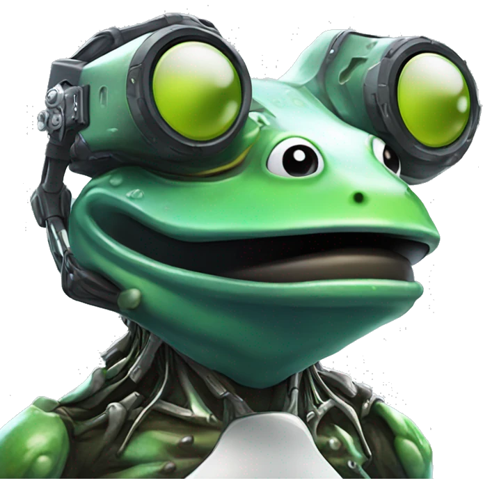 Generate cyber frog with vr glaces and cybernetic armur emoji