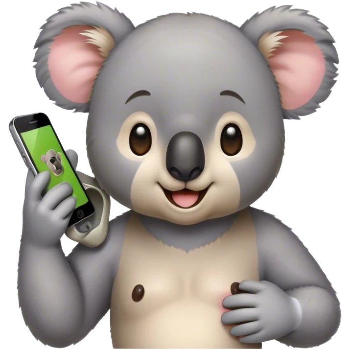 A smartphone emoji receiving a call from koala emoji