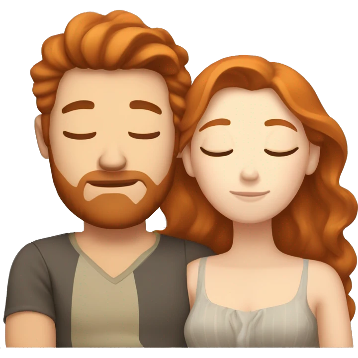 Brown haired husband and ginger haired wife sleeping together emoji