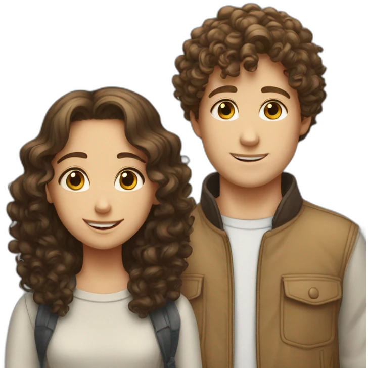 friendship between a white boy and a brunette girl with curly hair emoji