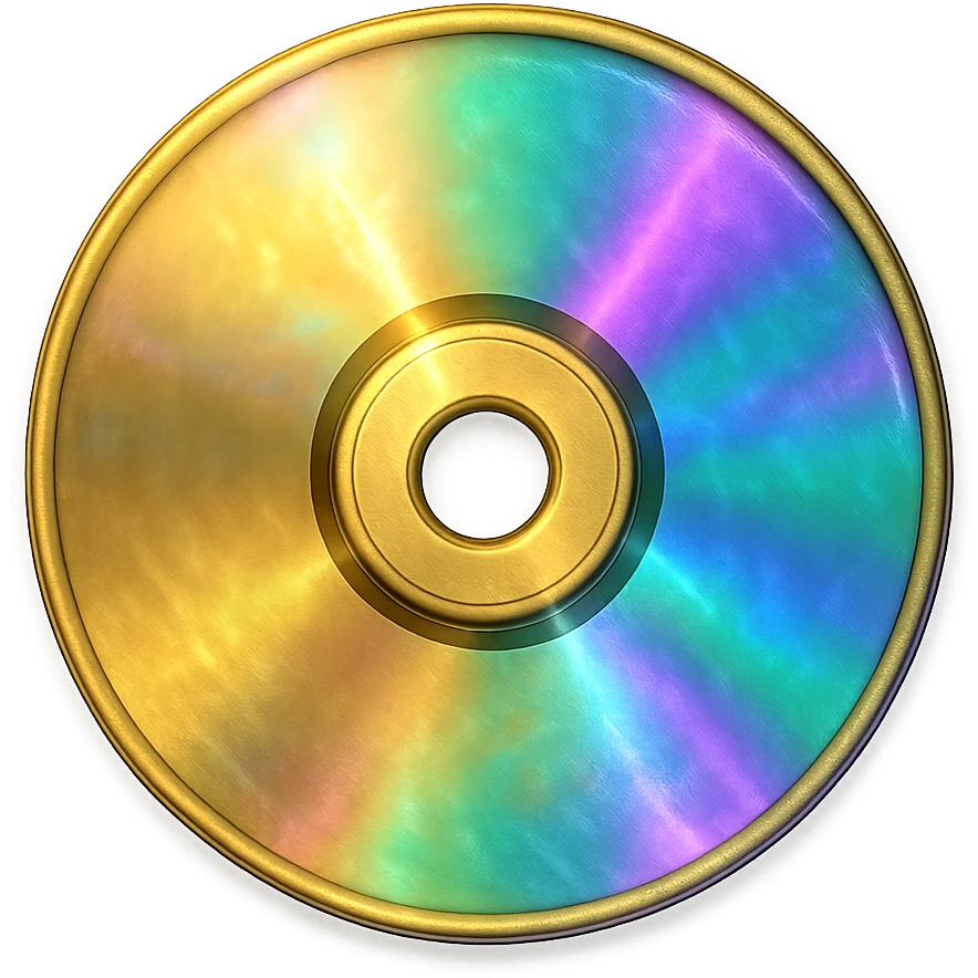gold CD with a rainbow reflection, emoji, holographic effect emoji