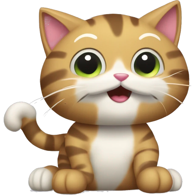 Cheeky tabby cat pawing at a toy, its fluffy tail flicking with excitement, ready for some fun and games.” emoji