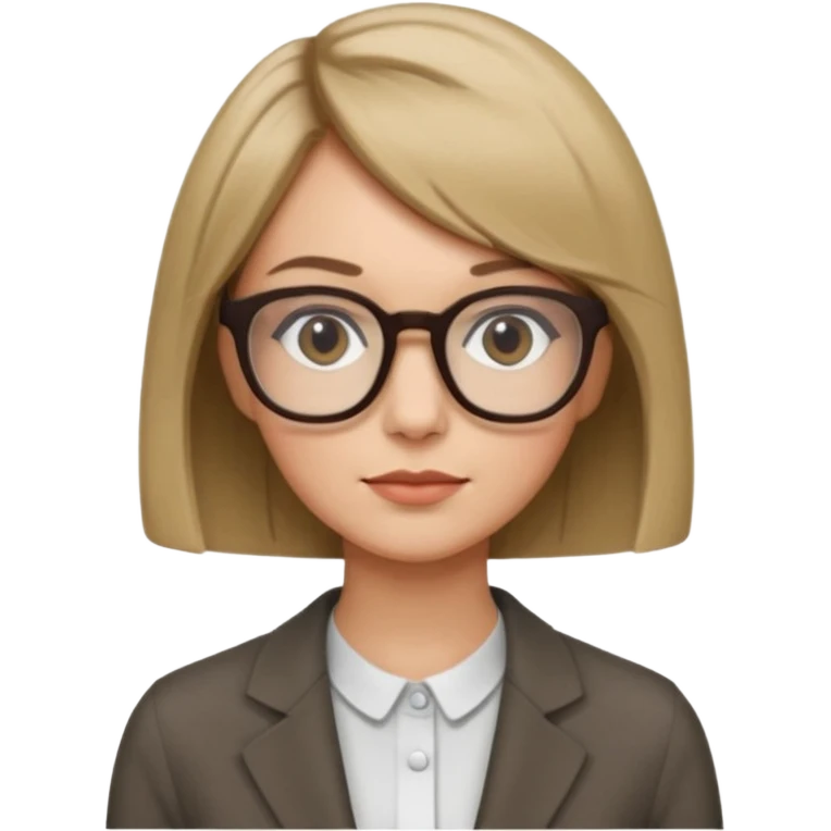 woman dark blonde petite bob haircut wears dark squarish glasses, classic clothes emoji