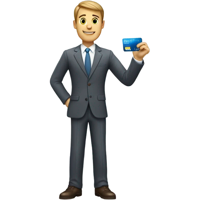 white guy in business casual look showing a credit card  emoji