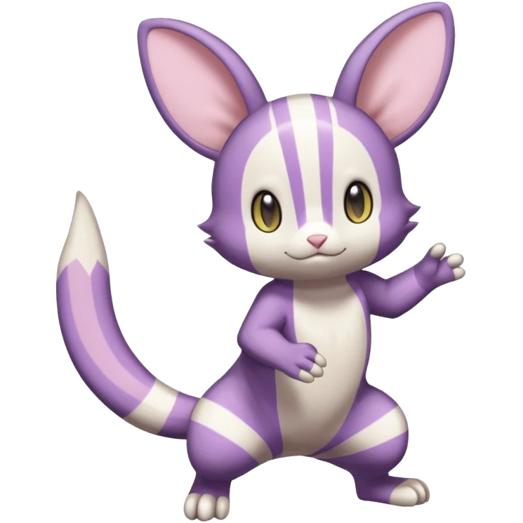 Purrloin-Minccino-Emolga-fusion (full body) with vertical white stripes running down the whole body emoji