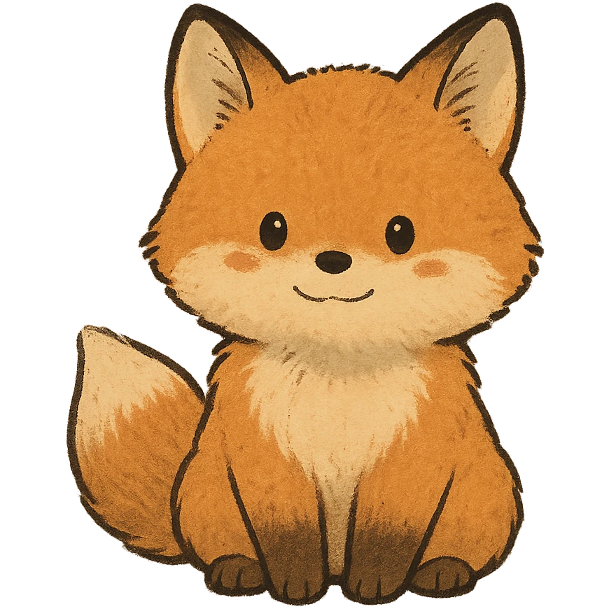 A cute, fluffy fox with a round head in the style of Studio Ghibli. emoji
