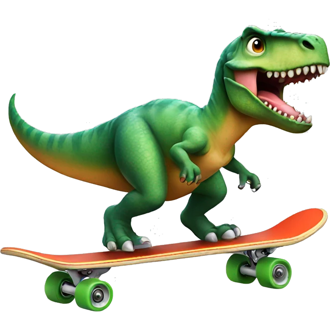 Dinosaur riding a skateboard emoji