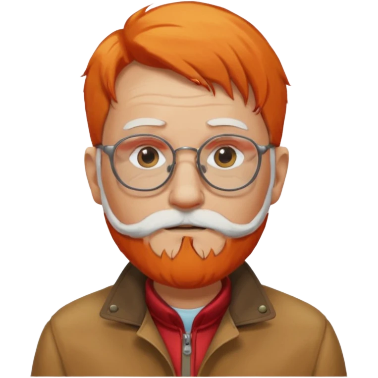 old man, orange hair, white beard, wearing glasses, long face, wearing a red jacket emoji