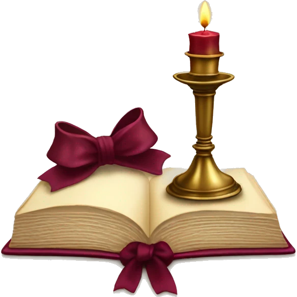 open book and candlestick with burgundy bow emoji