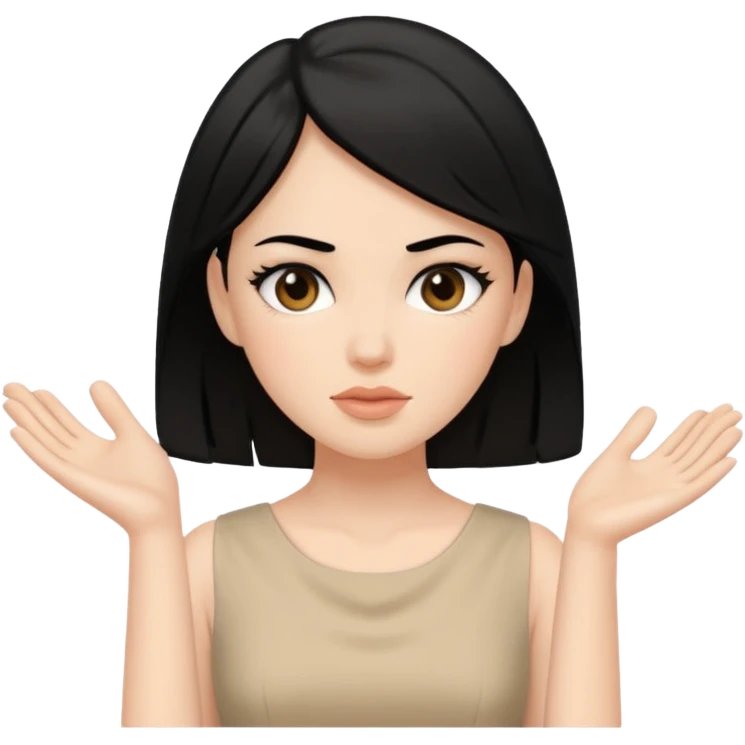White girl with black hair in beige dress getting a facial emoji