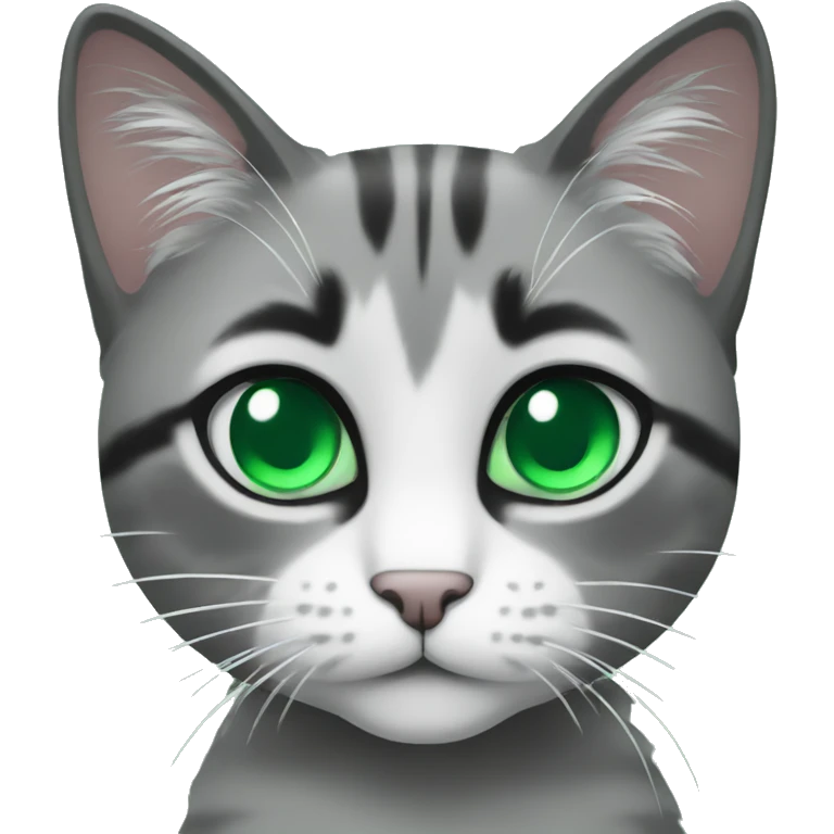 grey a lil bit black and white cat happy with green emerald eyes emoji emoji