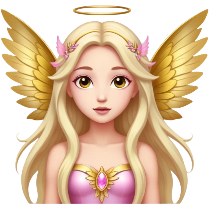 big wings, sun, gold, pink , Beautiful, fairy, long hair emoji