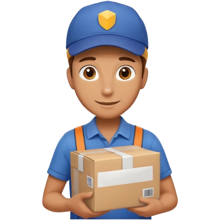 friendly delivery person with cap and package in hand emoji