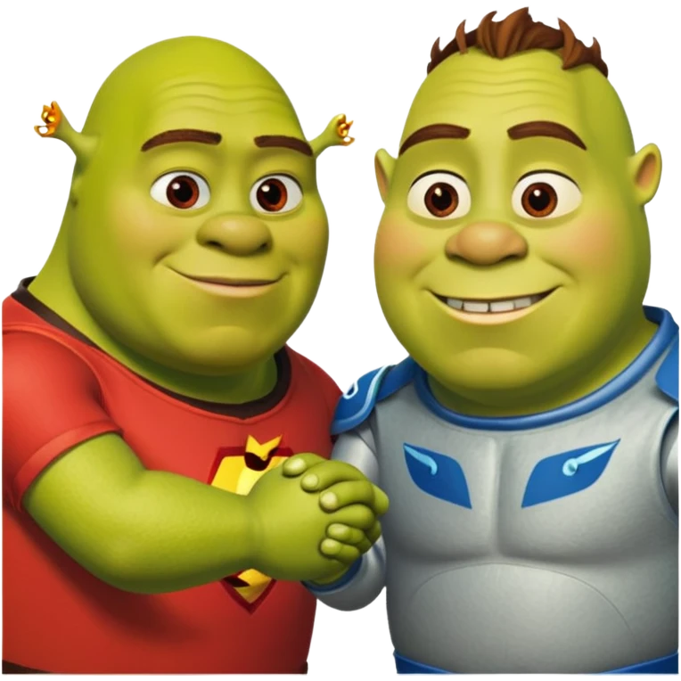 Lightning McQueen and Shrek hold hands emoji