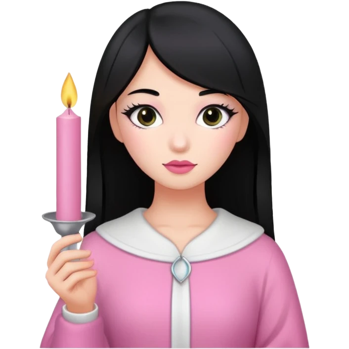 A gurl with black hair pink cloth make up holding a white candle emoji