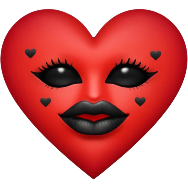 A solid red gradient heart, with three black lipstick kiss marks of different angles printed on it, retro matte texture, high contrast, clean edges, sticker style, romantic and sexy vibe, minimalist 2D illustration, no background
 emoji