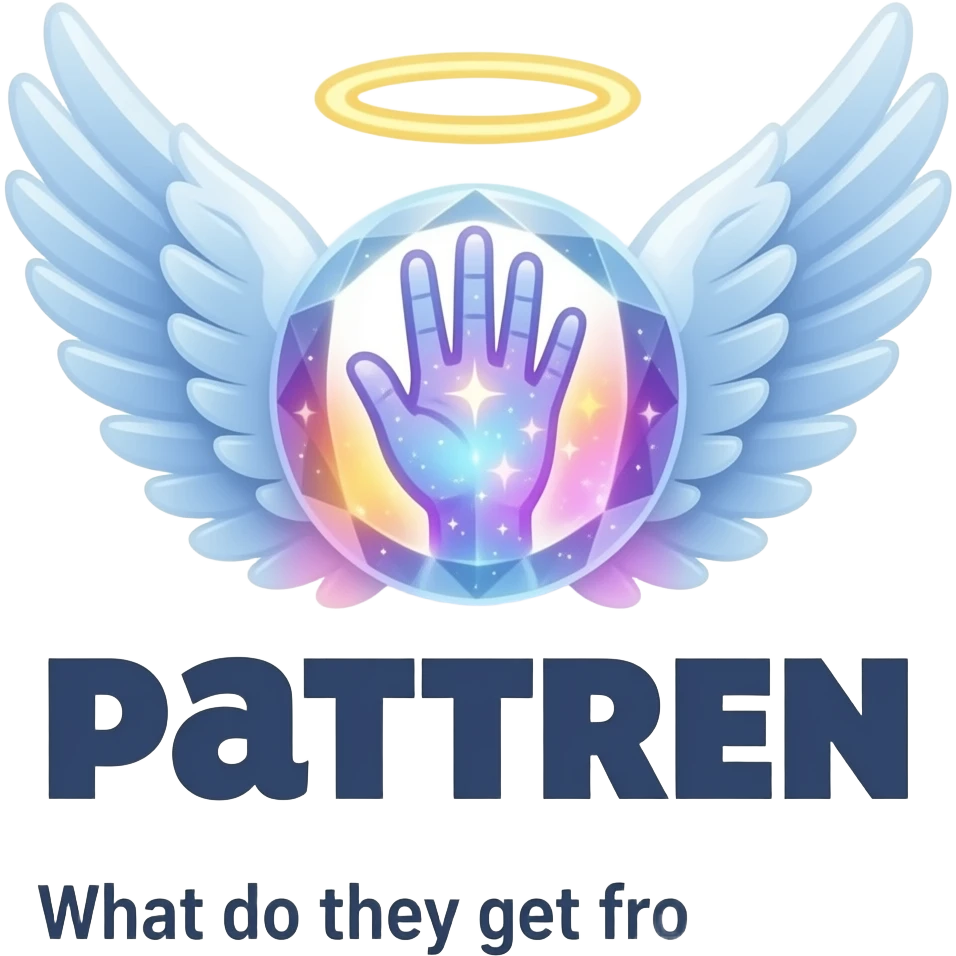 An ethereal angel hand made of starlight holding a crystalline Patreon logo. Text below: 'What do they get from you?'. Glowing nebula colors, isolated on white, bold 3D icon emoji