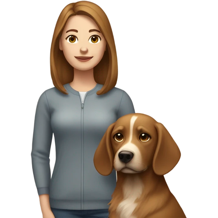 white-skinned woman with brown hair and her light brown-furred dog emoji