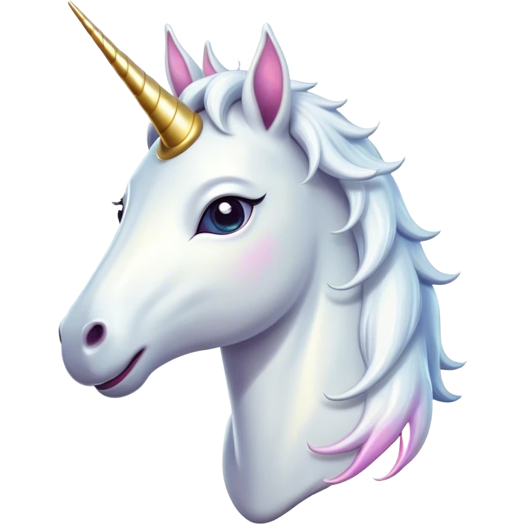 Cinematic Comical White Unicorn Portrait Emoji, Head tilted dramatically with an exaggeratedly amused expression, featuring a slender, radiant form with a playfully sparkling horn and wide, comically expressive eyes full of enchanting disbelief, Simplified yet hilariously expressive features, highly detailed, glowing with a slightly sassy magical glow, high shine, dramatic yet playful, stylized with an air of cheeky mythic mischief, soft glowing outline, capturing the essence of a meme-worthy white unicorn that looks ready to prance its way into viral fame! emoji